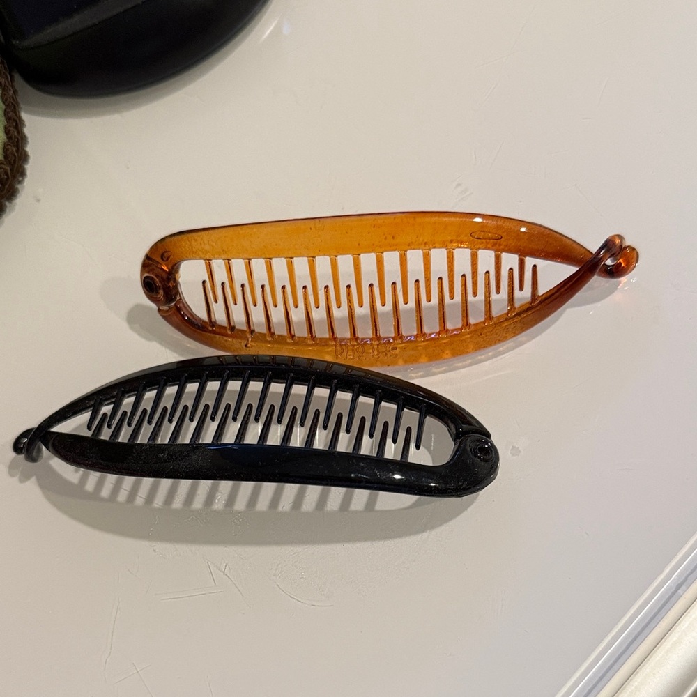 Set of Two banana hair clips in Black and Amber